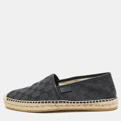 Pre-owned Gucci Black Gg Canvas And Leather Espadrilles Flats Size 40.5