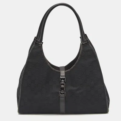 Pre-owned Gucci Black Gg Canvas And Leather Jackie O Hobo