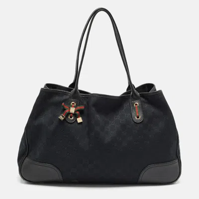 Pre-owned Gucci Black Gg Canvas And Leather Large Princy Tote