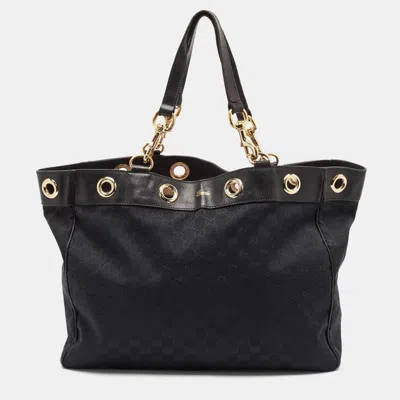 Pre-owned Gucci Black Gg Canvas And Leather Positano Tote