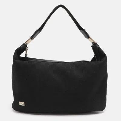 Pre-owned Gucci Black Gg Canvas And Leather Shoulder Bag