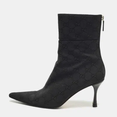 Pre-owned Gucci Black Gg Canvas Ankle Length Boots Size 37.5