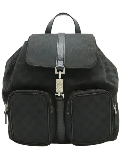 Pre-owned Gucci Black Gg Canvas Jackie Line Backpack (authentic Pre-loved)
