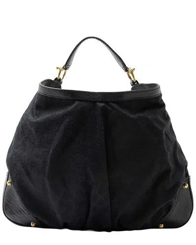Gucci Black Gg Canvas Jockey Large Hobo Bag (authentic Pre-loved)