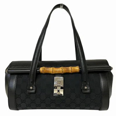Pre-owned Gucci Black Gg Canvas Leather Handbag Shoulder Bag ()
