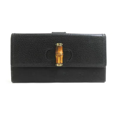 Pre-owned Gucci Black Gg Canvas Leather Long Wallet (bi-fold) ()