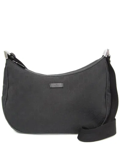 Pre-owned Gucci Black Gg Canvas Leather Shoulder Bag (authentic Pre-loved)