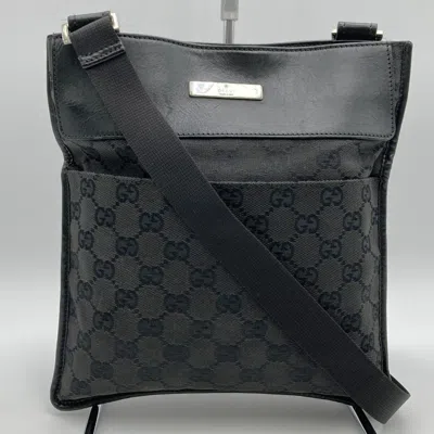 Pre-owned Gucci Black Gg Canvas Leather Shoulder Bag ()