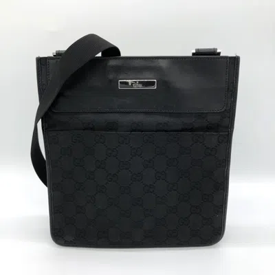 Pre-owned Gucci Black Gg Canvas Leather Shoulder Bag ()