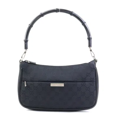 Pre-owned Gucci Black Gg Canvas Leather Shoulder Bag ()