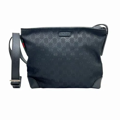 Pre-owned Gucci Black Gg Canvas Leather Shoulder Bag ()