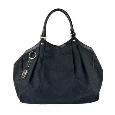 Pre-owned Gucci Black Gg Canvas Leather Shoulder Bag ()