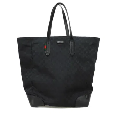 Pre-owned Gucci Black Gg Canvas Leather Shoulder Bag Tote Bag ()