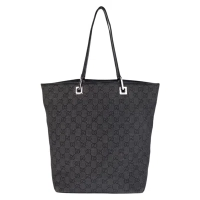 Pre-owned Gucci Black Gg Canvas Leather Shoulder Bag Tote Bag ()