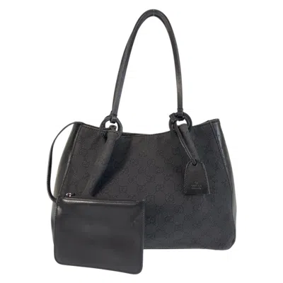 Pre-owned Gucci Black Gg Canvas Leather Shoulder Bag Tote Bag ()