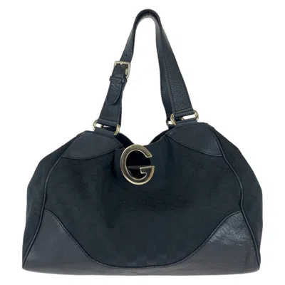 Pre-owned Gucci Black Gg Canvas Leather Shoulder Bag Tote Bag ()
