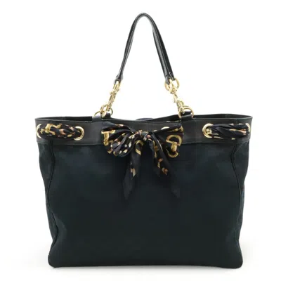 Pre-owned Gucci Black Gg Canvas Leather Shoulder Bag Tote Bag ()