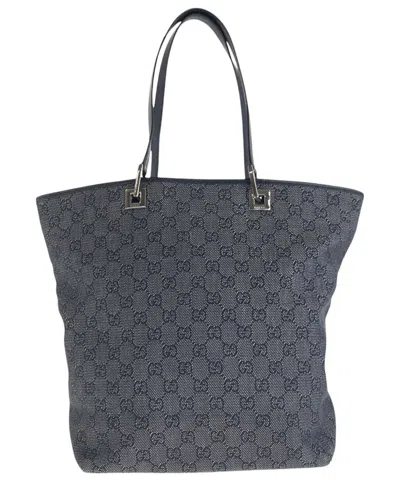 Gucci Black Gg Canvas Leather Tote Bag (authentic Pre-loved)