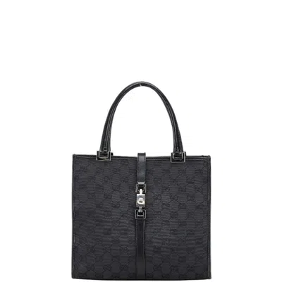 Pre-owned Gucci Black Gg Canvas Leather Tote Bag ()
