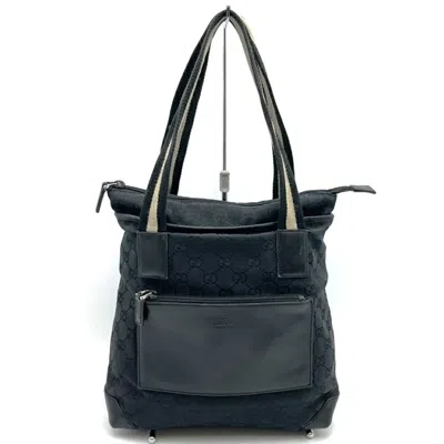 Pre-owned Gucci Black Gg Canvas Leather Tote Bag ()
