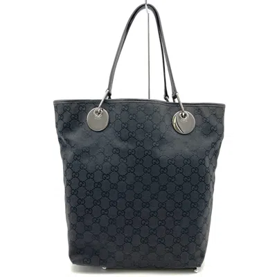 Pre-owned Gucci Black Gg Canvas Leather Tote Bag ()