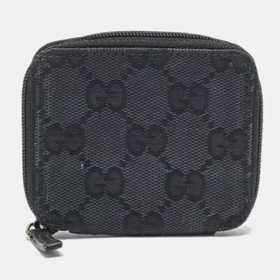 Pre-owned Gucci Black Gg Canvas Zip Coin Purse
