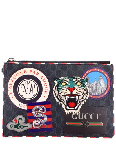 Pre-owned Gucci Black Gg Coated Canvas Night Courrier Pouch With Applique (authentic  Pre-loved)