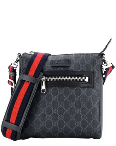 Gucci Black Gg Coated Canvas Web Strap Front Zip Messenger Bag Small  (authentic Pre-loved)