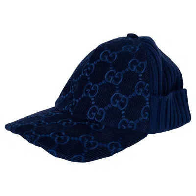 Pre-owned Gucci Black Gg Corduroy & Wool Knit Baseball Cap Beanie Hat