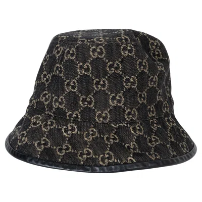 Pre-owned Gucci Black Gg Denim & Leather Bucket Hat S