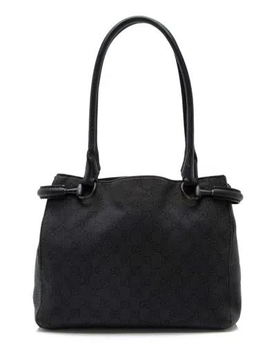 Gucci Black Gg Denim & Leather Square Tote (authentic Pre-loved)