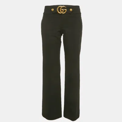 Pre-owned Gucci Black Gg Detail Crepe Flared Trousers L