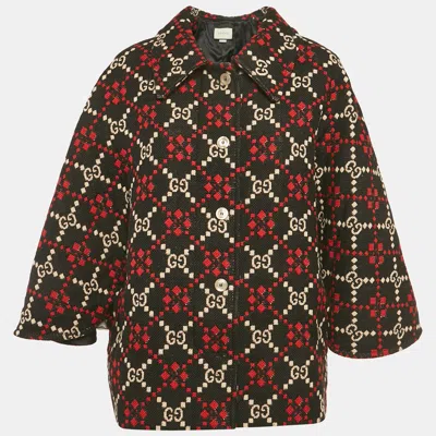 Pre-owned Gucci Black Gg Diamond Wool Cape Jacket M