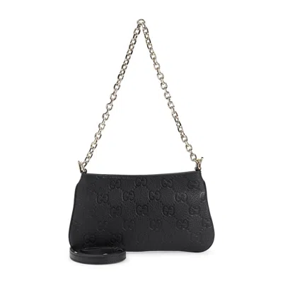 Gucci Black Gg Emblem Grained Leather Mini Bag In Orange