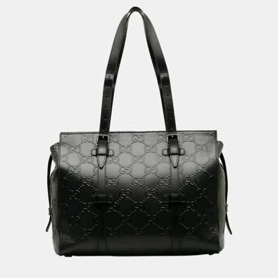 Pre-owned Gucci Black Gg Embossed Tote Bag