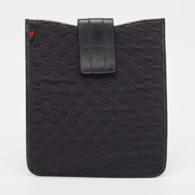 Pre-owned Gucci Black Gg Fabric And Leather Ipad Case