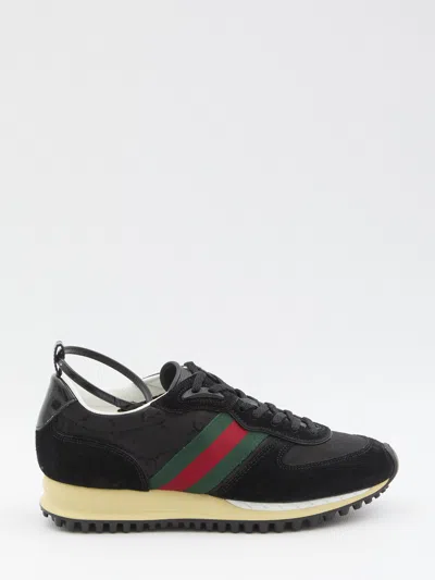 Gucci Black Gg Fabric And Suede Re-motion Sneakers