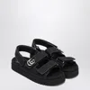 Gucci Black Gg Fabric Sandals With Double G Women In Black