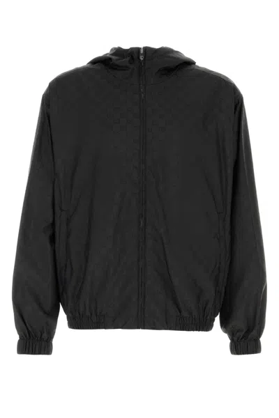 Gucci Men Gg Jacquard Nylon Zip-up Jacket In Black