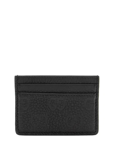Pre-owned Gucci Black Gg Grainy Leather Emblem Card Case (authentic Pre-loved)