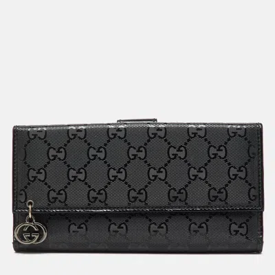 Pre-owned Gucci Black Gg Imprime Canvas And Leather Bifold Long Wallet