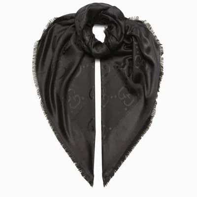 Gucci Black Gg Jacquard Frayed Scarf