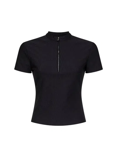 Gucci Black Gg Jacquard Jersey Half Zip T-shirt In Animal Print