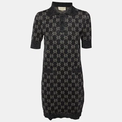 Pre-owned Gucci Black Gg Jacquard Lurex Knit Mini Dress S