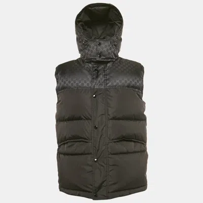Pre-owned Gucci Black Gg Jacquard Nylon Down Vest M