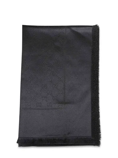 Gucci Black Gg Lamé Wool And Silk Shawl