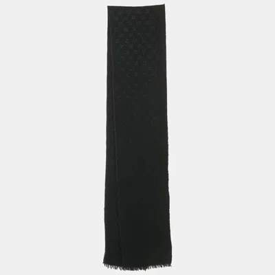 Pre-owned Gucci Black Gg Lamé Wool Scarf