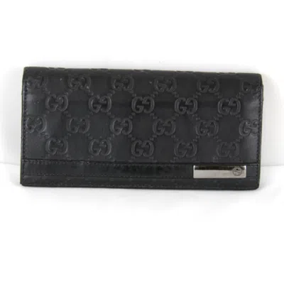 Pre-owned Gucci Black Gg Leather Long Wallet (bi-fold) ()