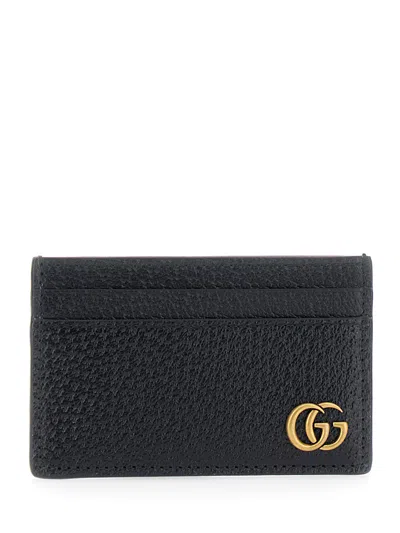 Gucci Black 'gg Marmont' Cardholder With Aged-gold Logo In Leather Man In Multicolor