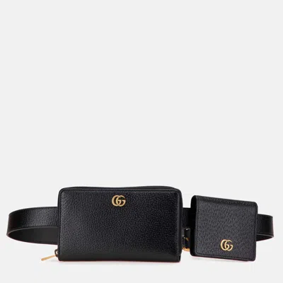 Pre-owned Gucci Black Gg Marmont Leather Double Belt Bag
